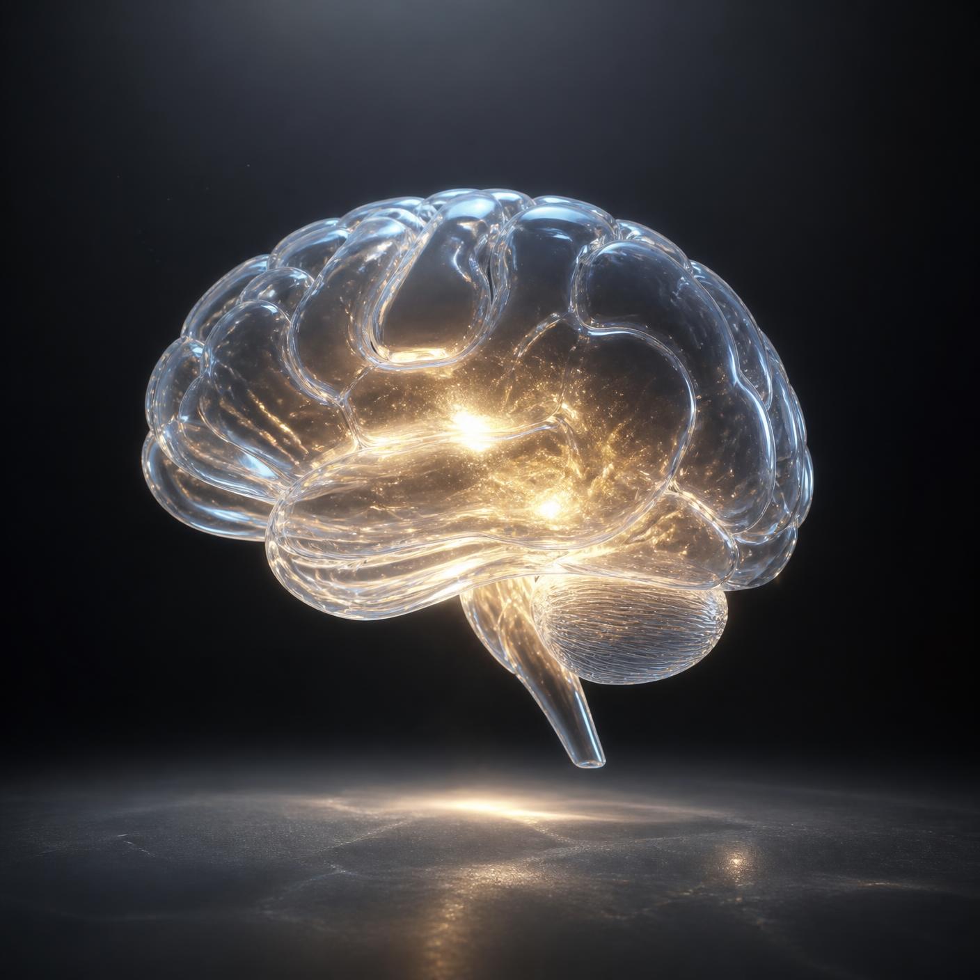 Illuminated glass brain representing the subconscious mind